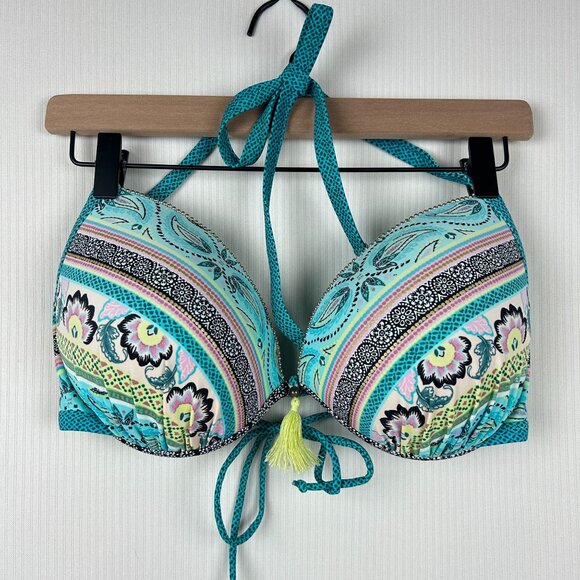 Shade & Shore Molded Bikini Top Womens 36DD Neck Tie Back Tie Embellished - Picture 4 of 4